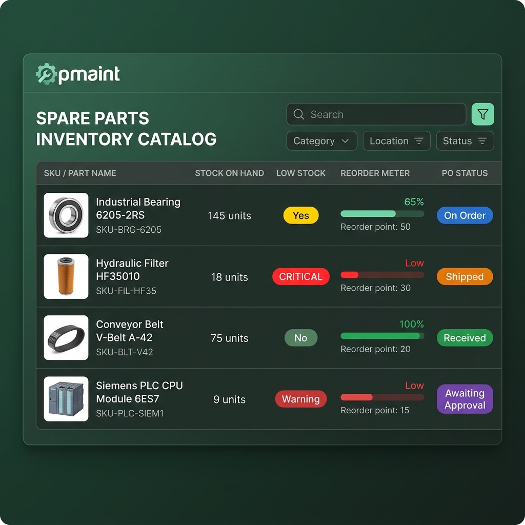 Spare Parts Inventory Catalog and Reorder Meter